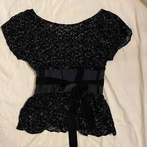 Silk Y2K‎ Velvet Blouse Ribbon Sash Cinch 8 Coquette Fairy Whimsigoth Grunge Top